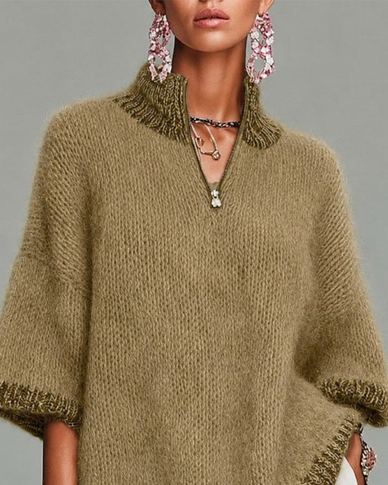 Pullover Half-Zip Contrast Driekwart Mouw