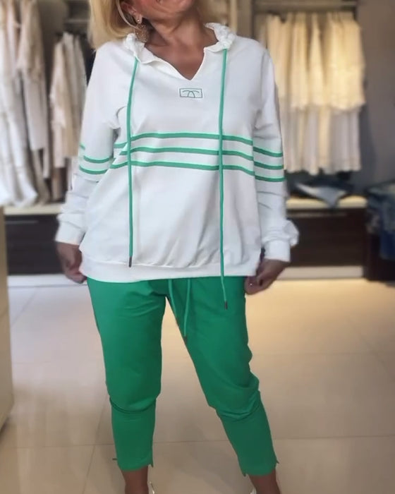 Casual hooded sweatshirt set met gestreepte print