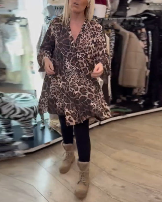 Jurk Lange Mouwen Luipaardprint