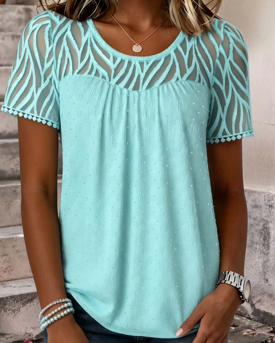 Blouse Mesh Patchwork Effen Kleur