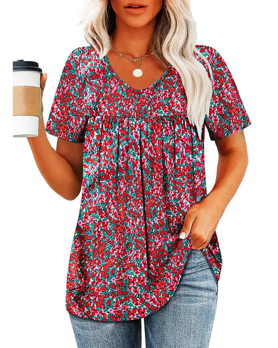 Blouse Bloemen V-Hals Korte Mouw