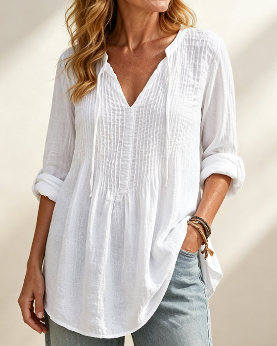 Blouse V-Hals Trekkoord Effen