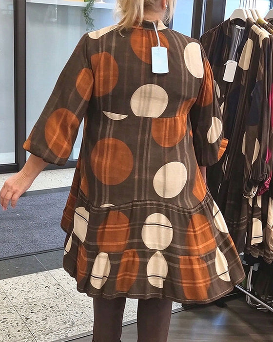 Jurk Geometrische Stippenprint V-Hals Loose Fit