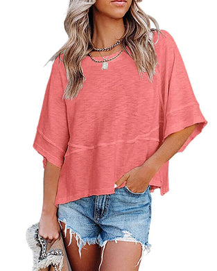 T-Shirt Paneel Effen Kleur Uitlopende Mouw