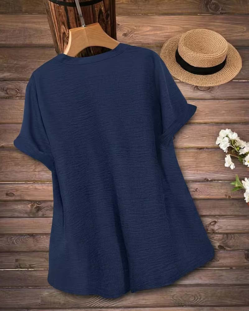 Blouse Effen Zijsplit Korte Mouw