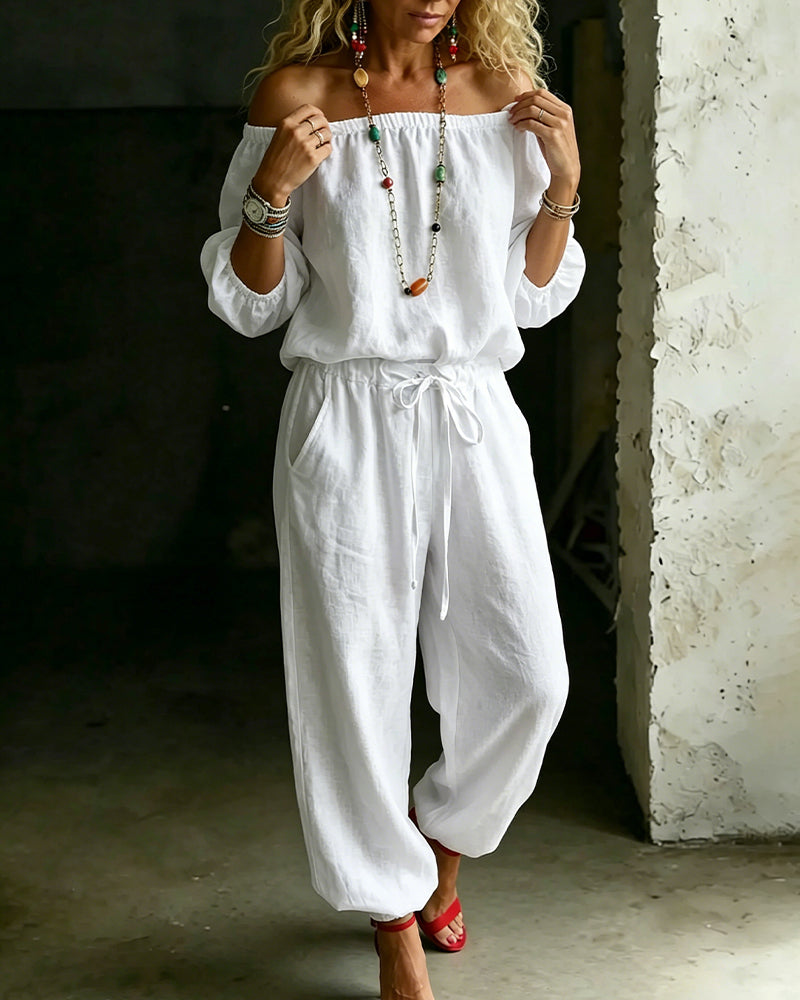 Jumpsuit Off-Shoulder Strik In De Taille Getailleerde Taille