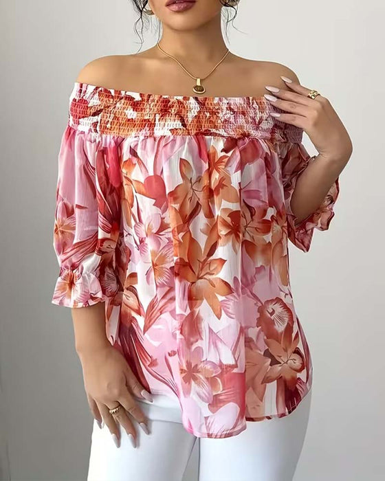 Blouse Off-Shoulder Print Ballon Mouw