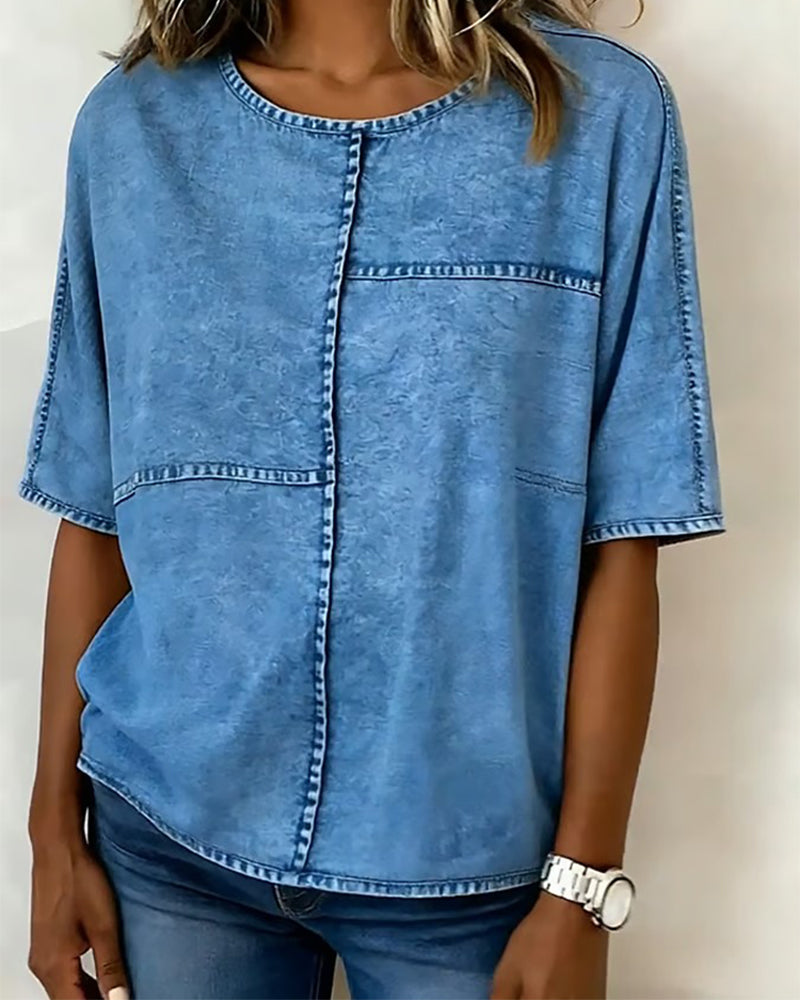 Top Versleten Denim Korte Mouw