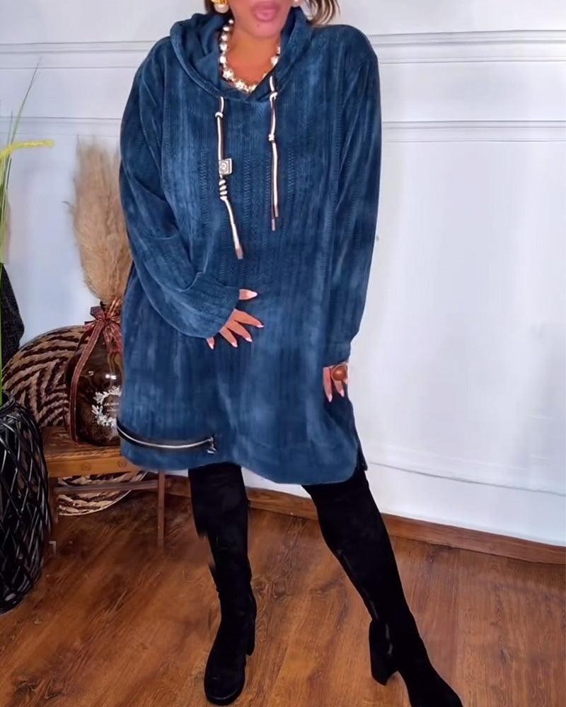 Casual jurk met capuchon, losvallend, effen kleur