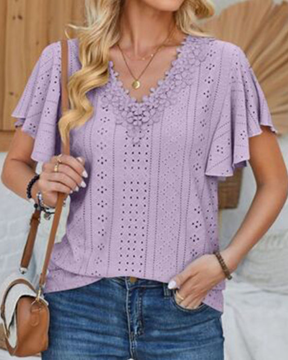 Blouse V-Hals Effen Kleur
