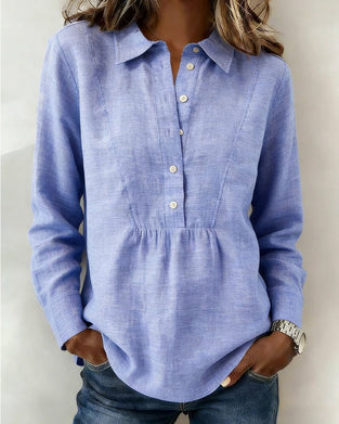 Blouse Geknoopt Revers Katoen Linnen