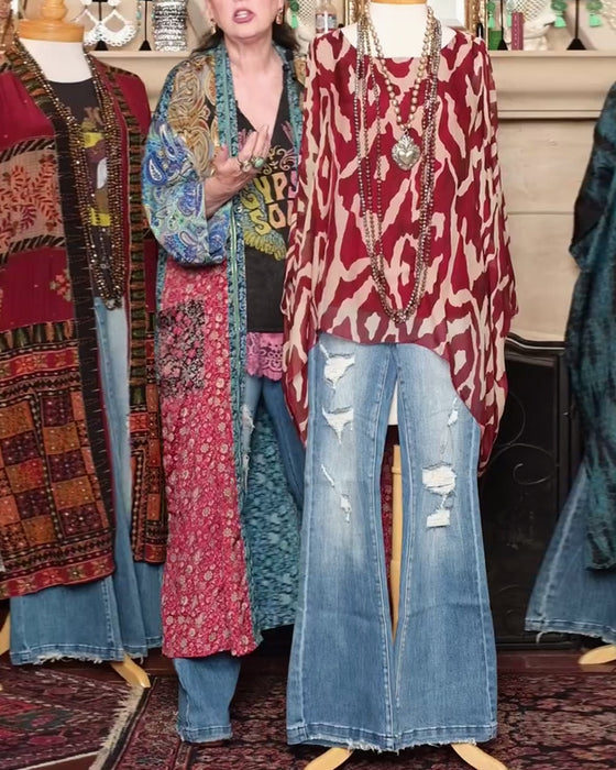 Blouse Vleermuismouw Print Lange Mouw