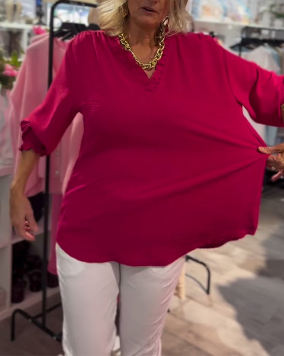 Blouse V-hals Pullover Los Casual