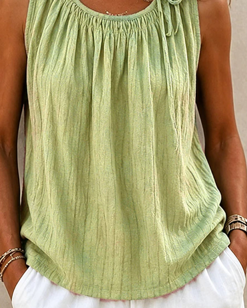 Tank Top Gerimpeld Ronde Hals Strik Mouwloos