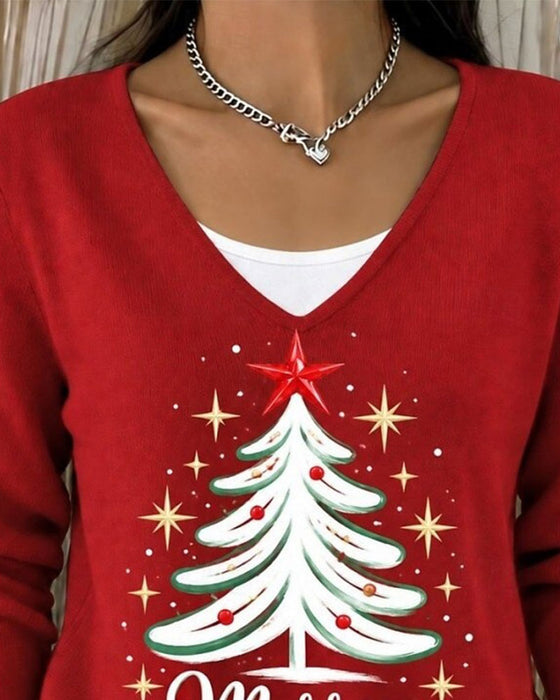 Top Kerstboom Print Lange Mouw