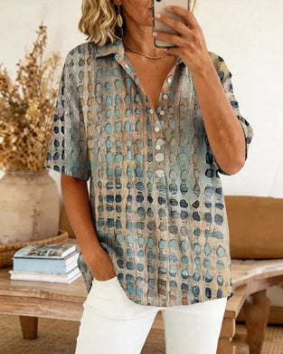 Blouse Stippenprint Knoop Half Knoopsluiting