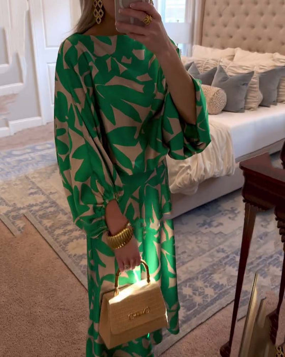 Set Jurk Casual Bedrukt Lantaarnmouwen Temperament