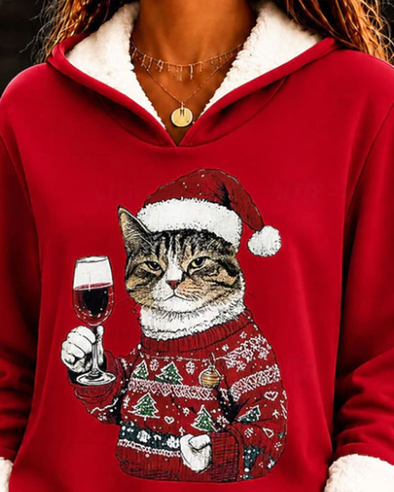 Hoodie Met Capuchon Feestdagen Print Relaxed