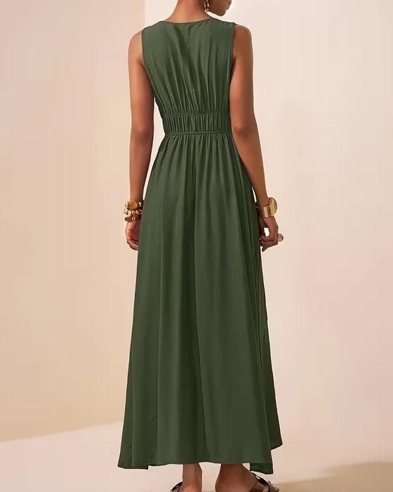 Jurk Mouwloos Gerimpeld Beugel Taille-Trekkend