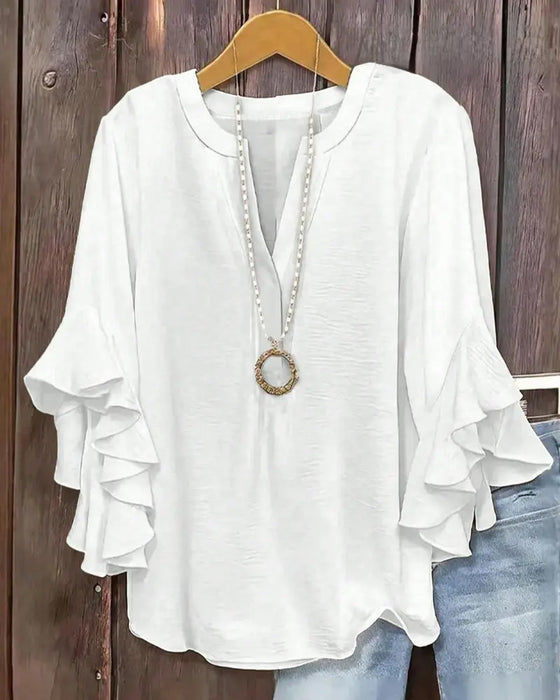 Blouse Kleine V-Hals Ruffle