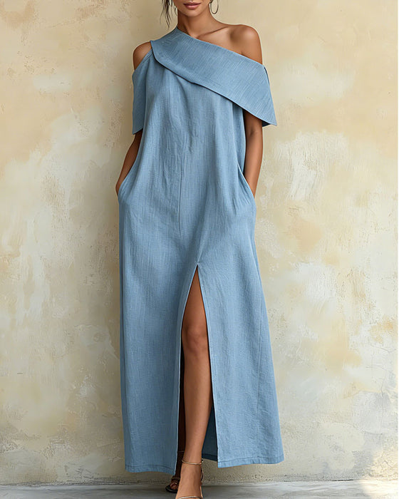Jurk Off-Schouder Split Lang