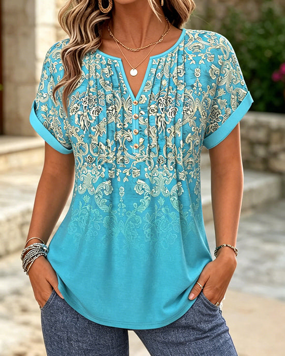 Blouse Verloop Bloemig Korte Mouw