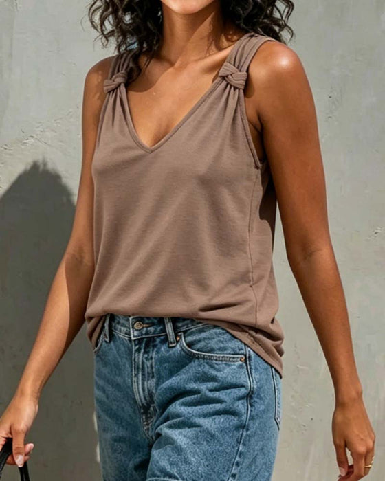 Tank Top Effen Kleur Twist V-Hals