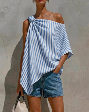 Blouse Gestreept Los Asymmetrisch Ontwerp