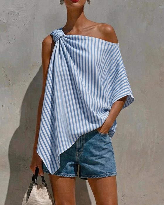 Blouse Gestreept Los Asymmetrisch Ontwerp