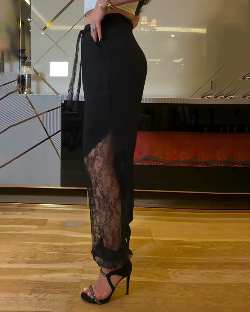 Broek Kant Patchwork Elastische Taille Lantaarn