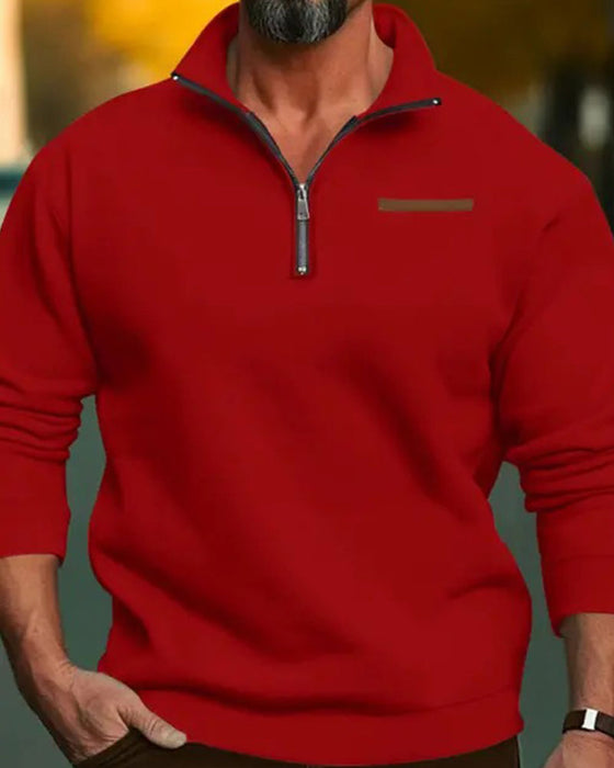 Sweatshirt Effen Kleur Staande Kraag Rits