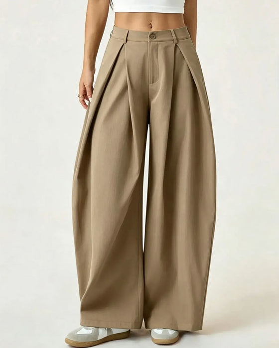 Broek Hoge Taille Geplooid Wijde Pijp