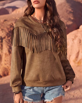 Lange Mouwen Top In Effen Kleur Met Crewneck