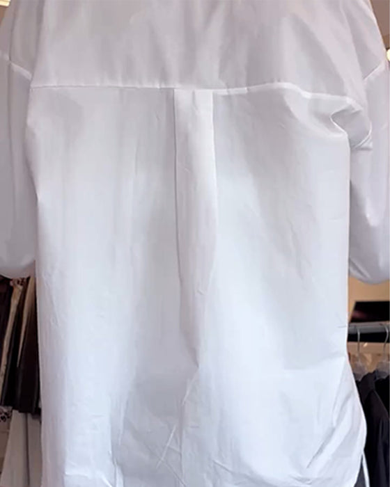 Shirt En Kant Binnen Set Revers Effen Lange Mouwen