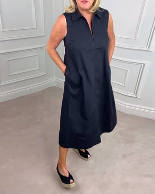 Effen kleur mouwloos revers casual jurk