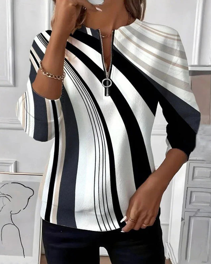 T-shirt casual rits geometrische print