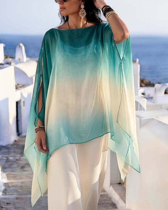 Blouse Off-Shoulder Sheer Contrast