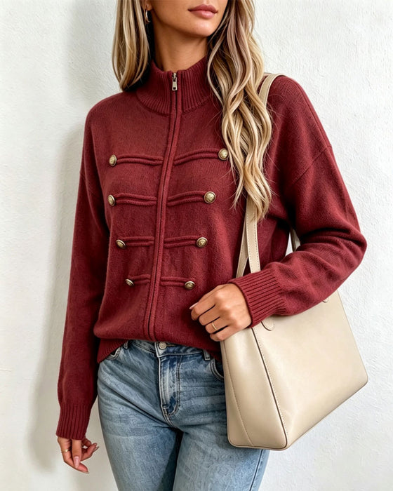 Cardigan Mandarin Kraag Mode Rits Gebreid