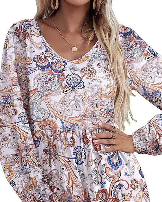 Jurk V-Hals Lange Mouw Bohemien