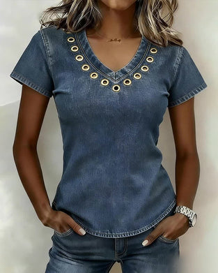 Top Uitgeknipt V-Hals Korte Mouw