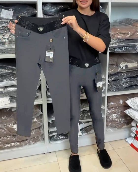 Stijlvolle Broek In Effen Kleur Met Stretch