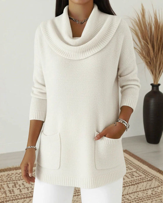 Pullover Col Sjaal Lange Mouwen