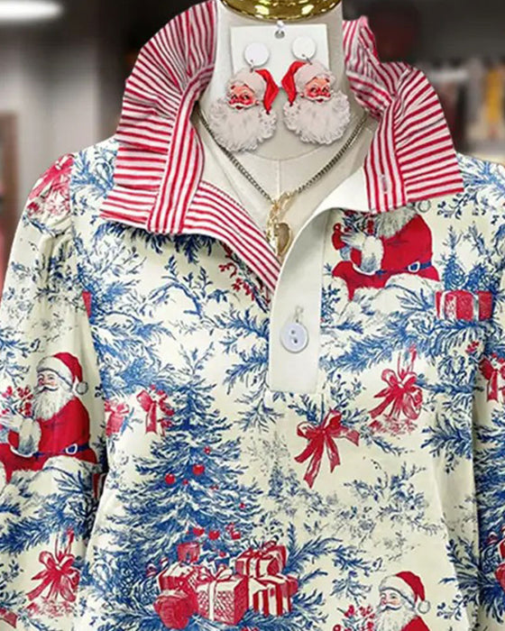 Overhemd Reverse Knoop Gestreept Kerst Stijl