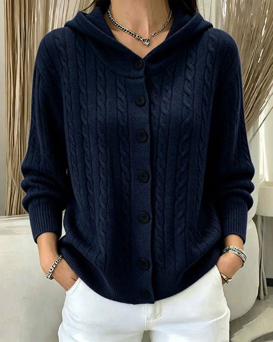 Cardigan Met Capuchon Open Voor Gebreid