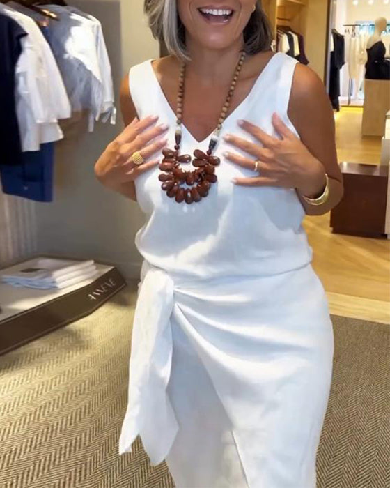 Jurk Mouwloos V-Hals Effen Kleur