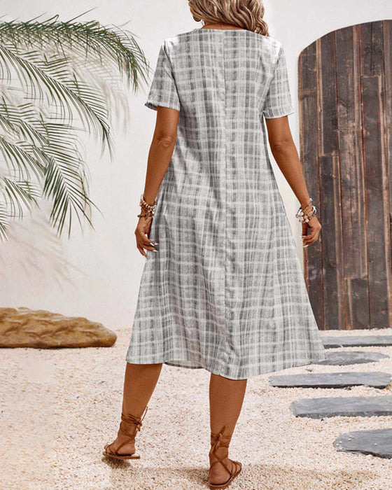 Jurk Korte Mouw Geruit Casual