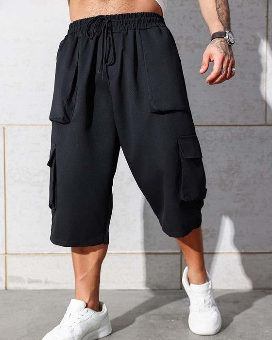 Broek Elastische Taille Zak Effen Kleur Cargo