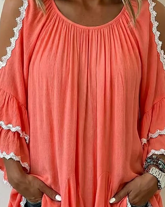 Blouse Off-Shoulder Ruche Vleermuismouw Loose Fit