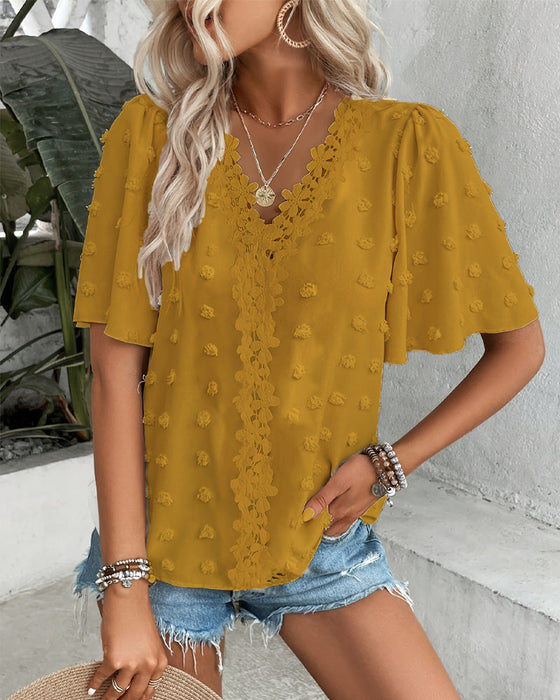 Blouse Samengevoegd Jacquard Ruche Mouw