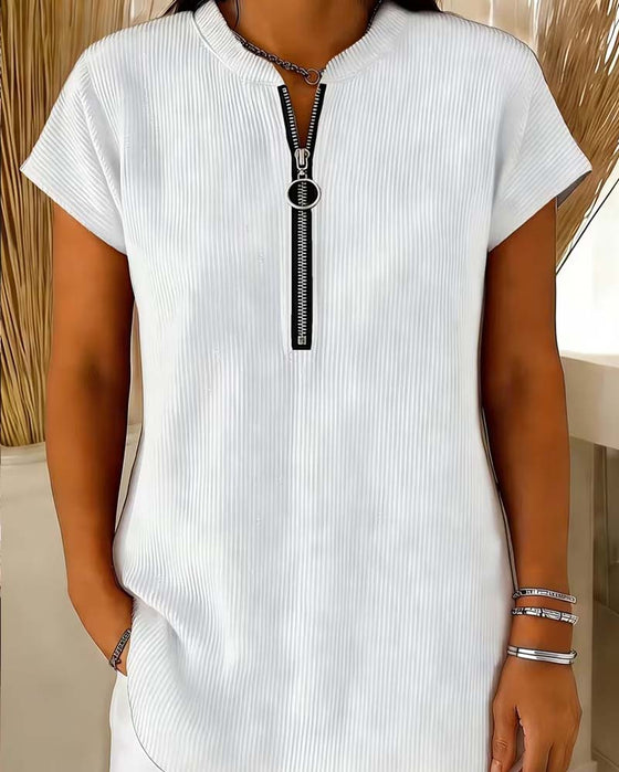 Blouse Effen Korte Mouw Rits